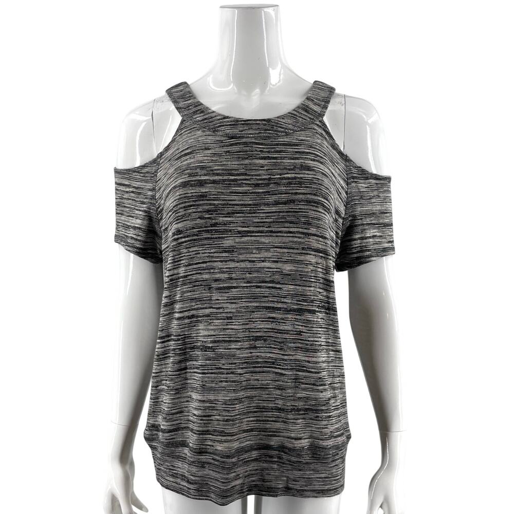 Bailey 44 Womens Cold Shoulder Top Size Large Gray Space Dye Shirt Made in USA